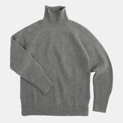 Merino Wool Funnel Neck Sweater in Heather Grey