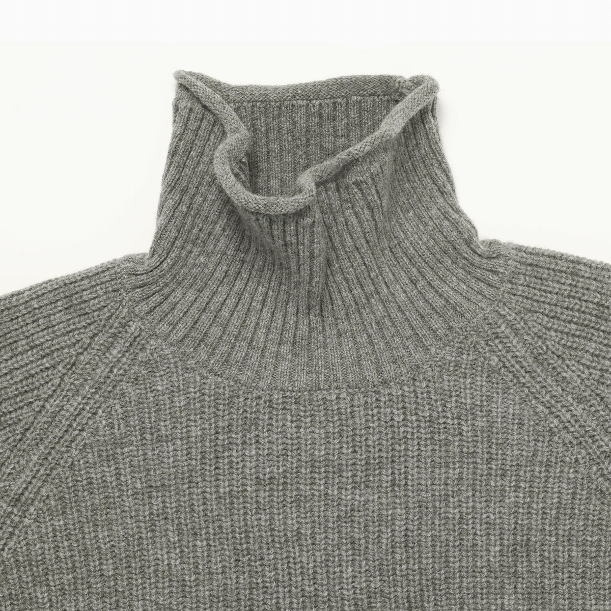 Merino Wool Funnel Neck Sweater in Heather Grey
