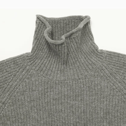 Merino Wool Funnel Neck Sweater in Heather Grey