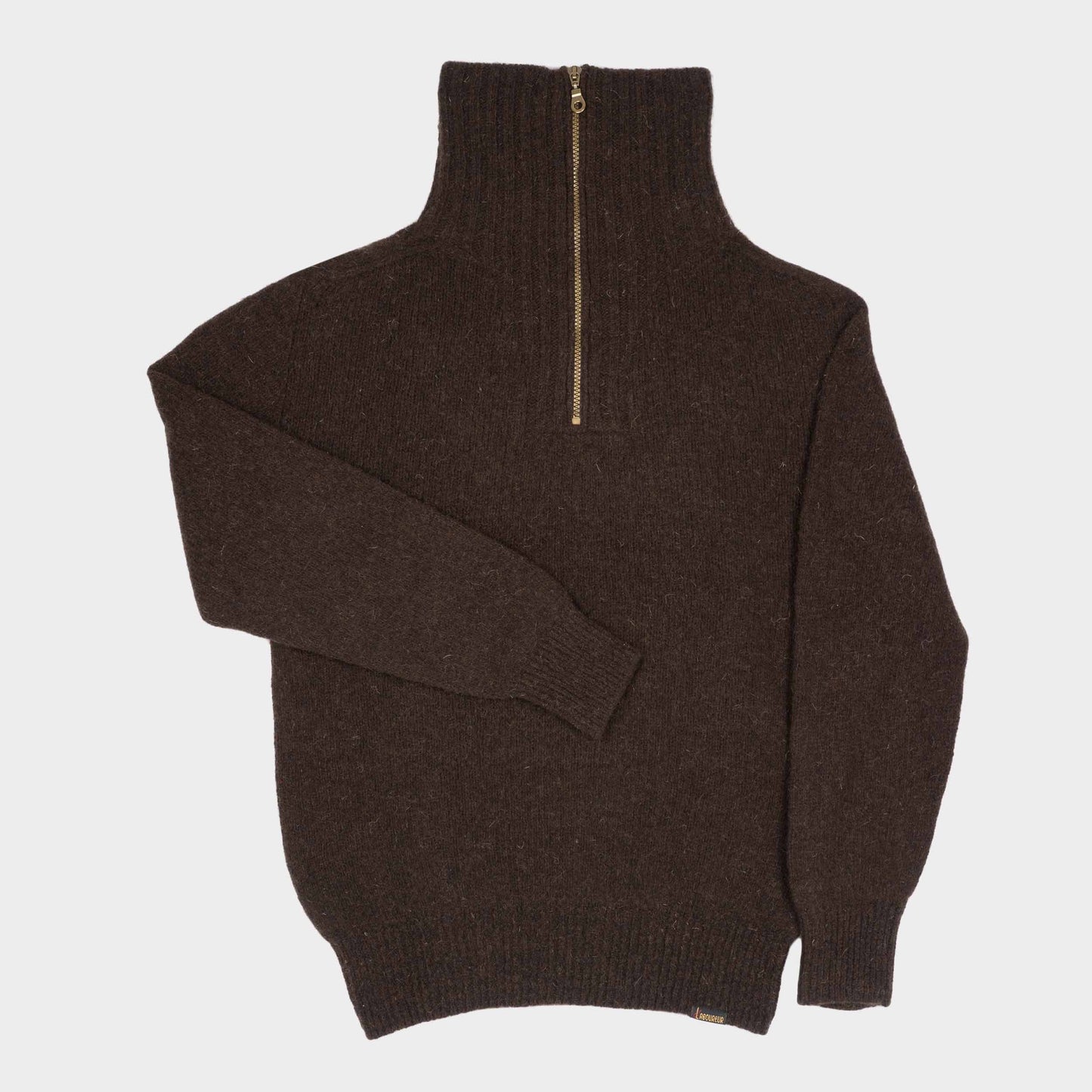 Le Laboureur Recycled Wool Quarter Zip Sweater in Brown