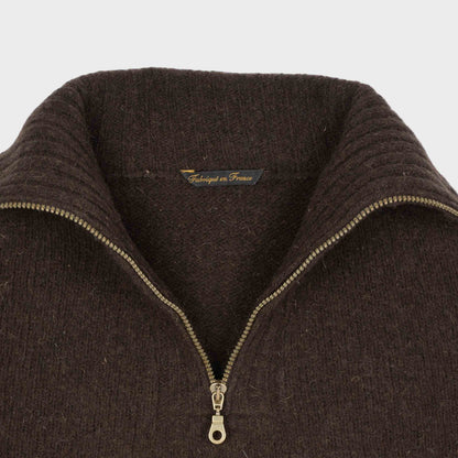Le Laboureur Recycled Wool Quarter Zip Sweater in Brown
