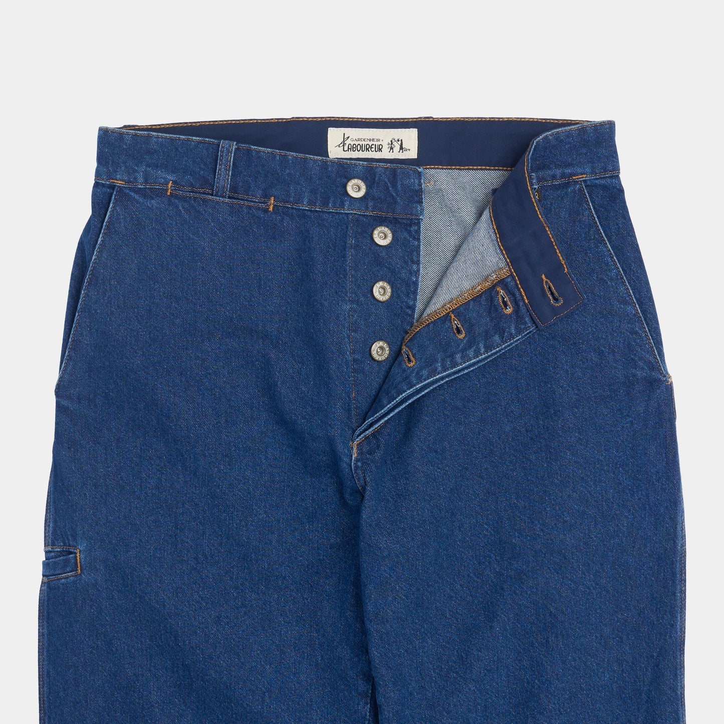 Le Laboureur x Gardenheir Stonewashed Farm Pant in Medium Denim