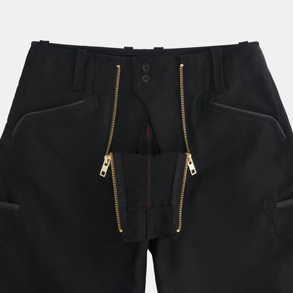 Le Laboureur French Cotton Moleskin Drop Front Farm Pant in Black