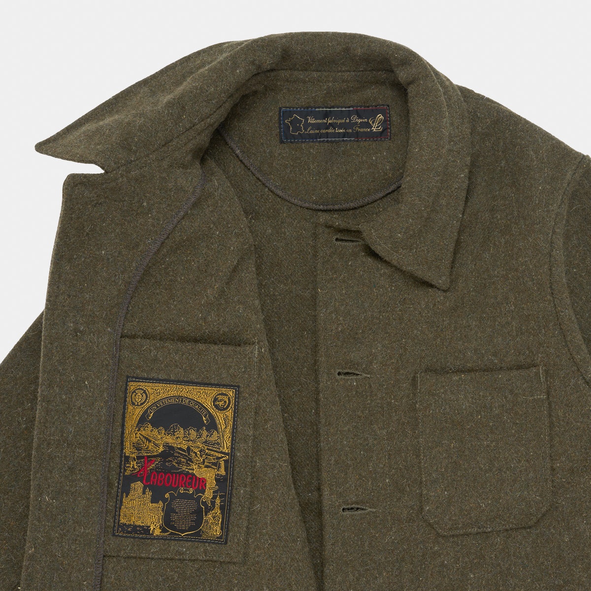 Le Laboureur French Wool Field Coat in Olive