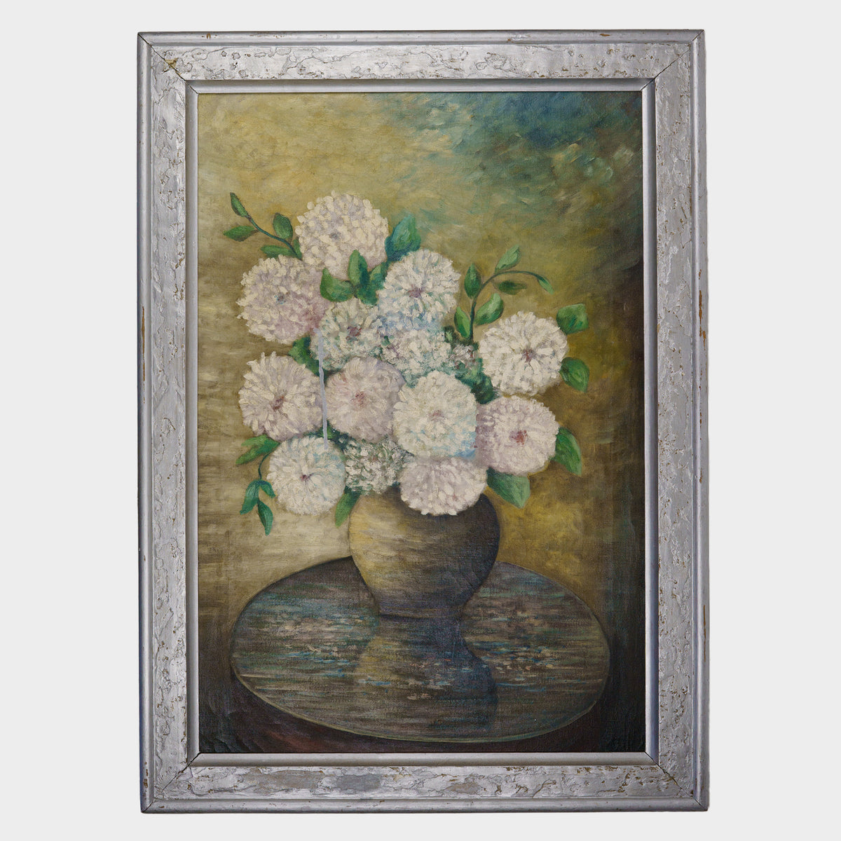 Antique Large Still Life Painting of Mums, Connecticut