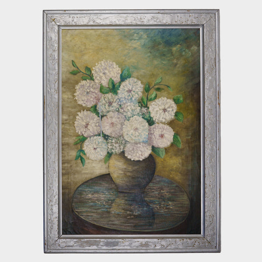 Antique Large Still Life Painting of Mums, Connecticut