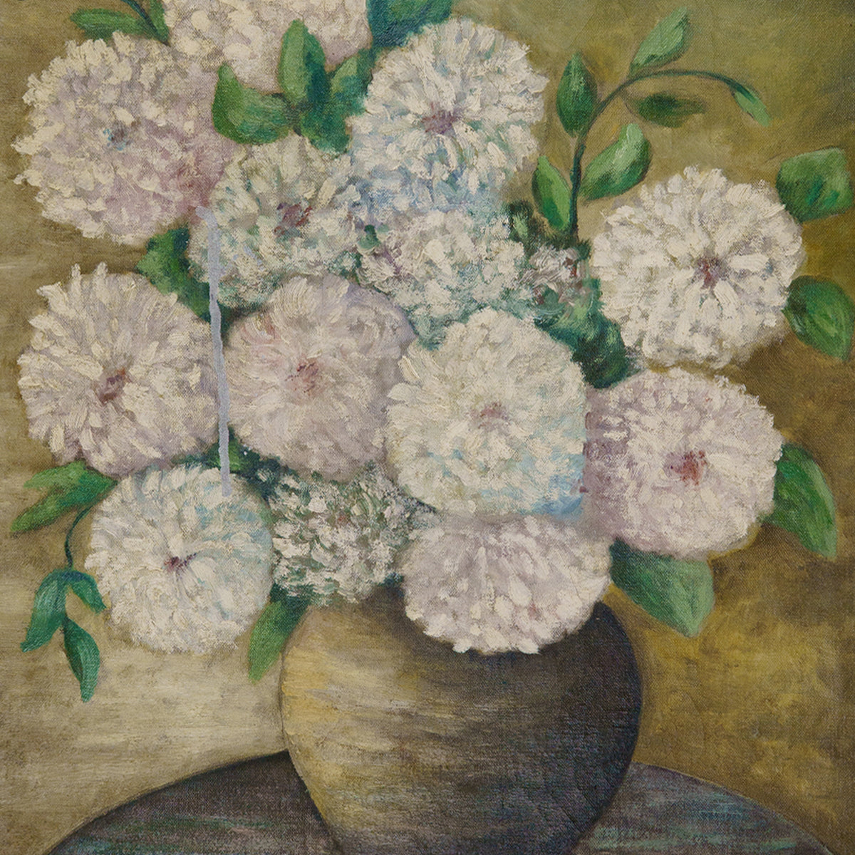 Antique Large Still Life Painting of Mums, Connecticut