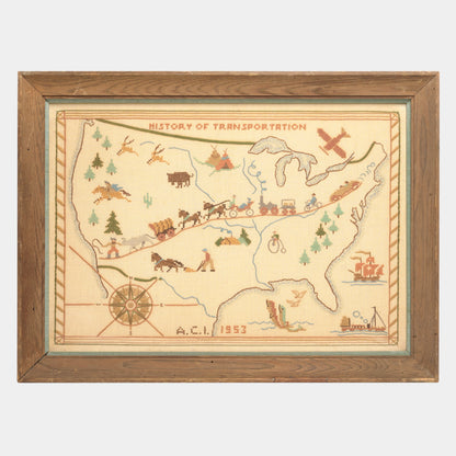 Vintage "History of Transportation" Needlepoint