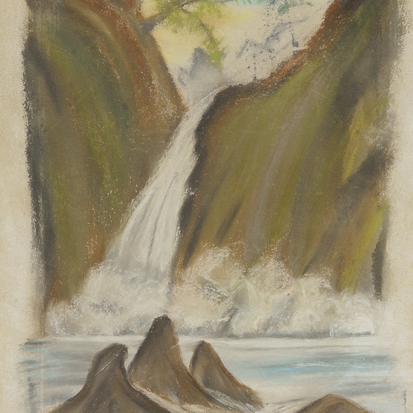 Vintage Waterfall Drawing, 1950s