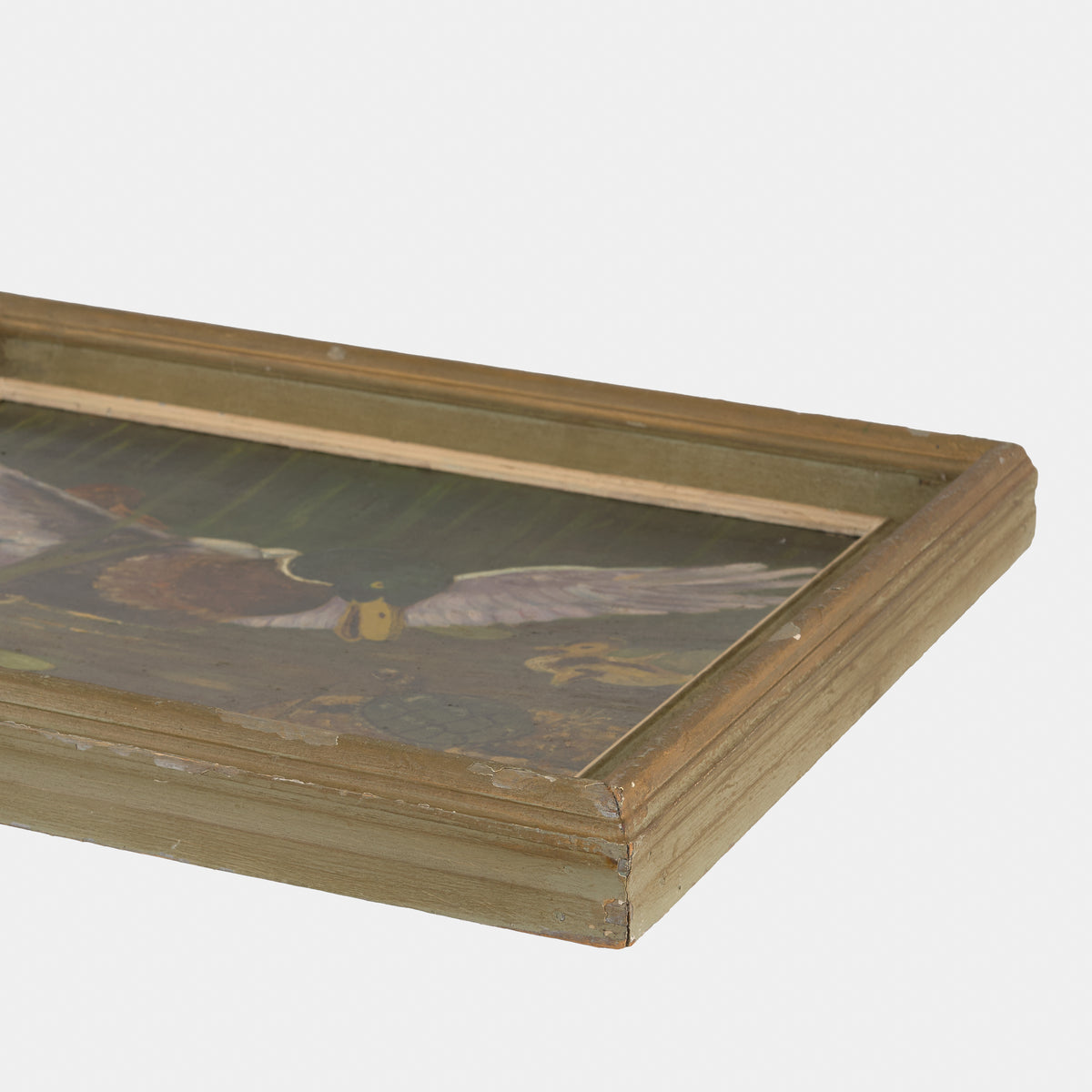 Vintage Painting of Pond Scene with Ducks and Turtle