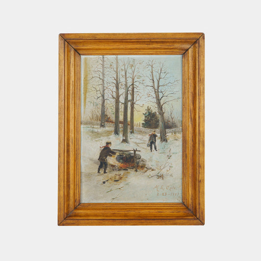 Antique Painting of Maple Sugaring in Winter, 1907