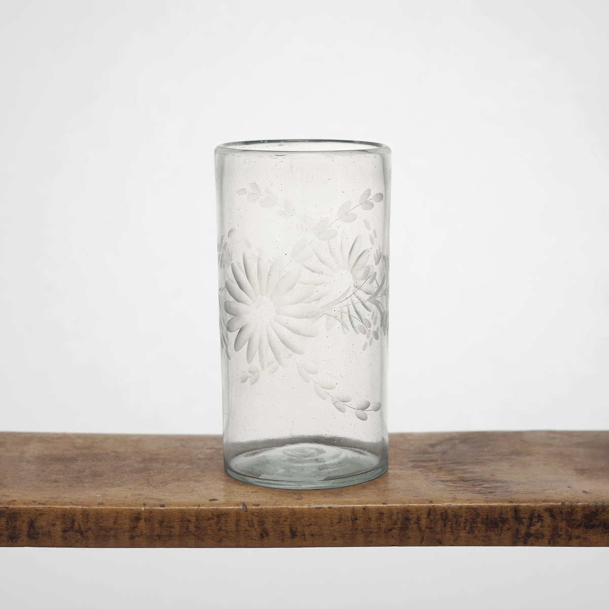 Floral Etched Drinking Glasses in Blown Recycled Glass