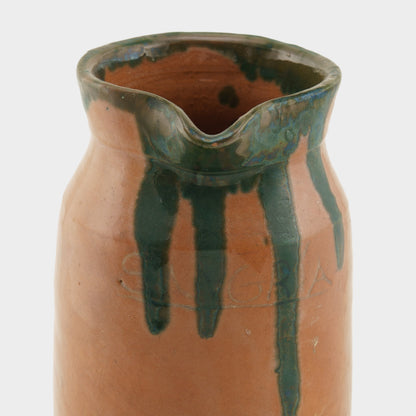 Vintage Redware Pitcher with Engraved "Sangria"