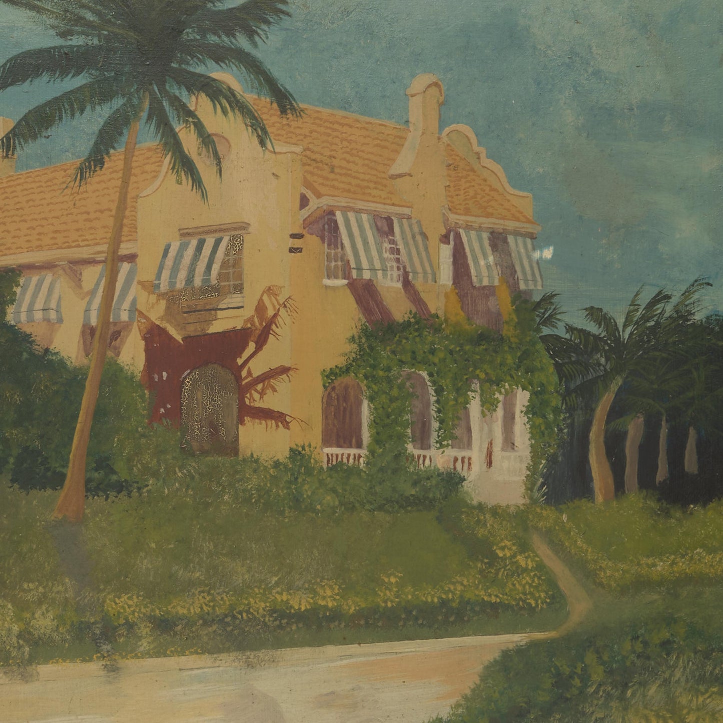 Vintage Tropical Florida Oil Painting, 1940s