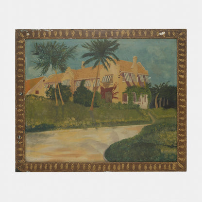 Vintage Tropical Florida Oil Painting, 1940s