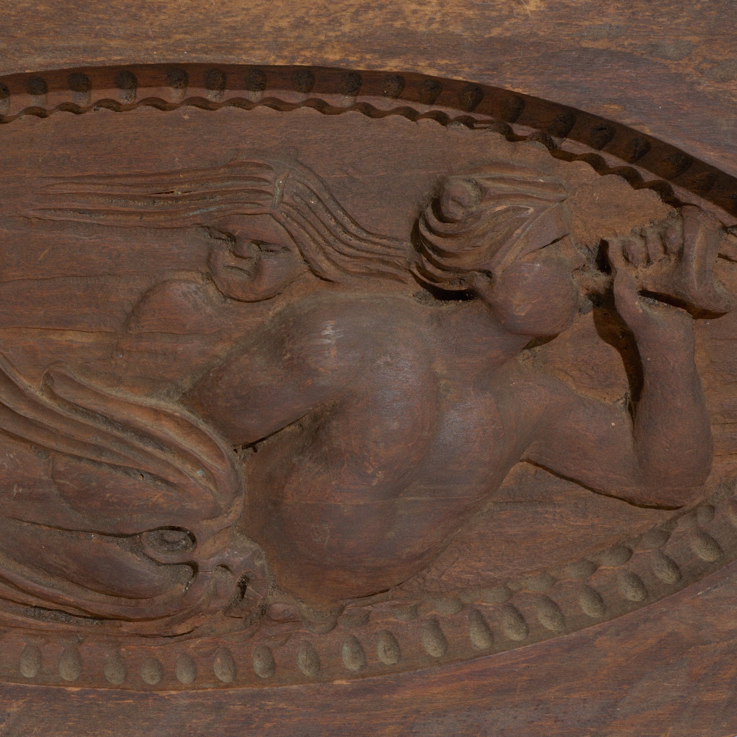 Antique Carved Wood Relief Depicting Triton and Sirens