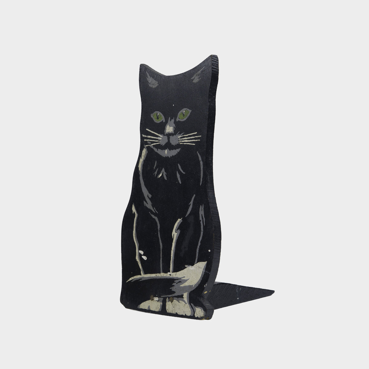 Vintage Wooden Black Cat Doorstop