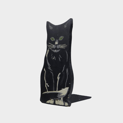 Vintage Wooden Black Cat Doorstop