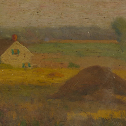 Antique Folk Pastoral Painting with Farmer and Scythe, Early 1900's