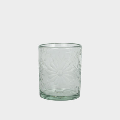 Floral Etched Drinking Glasses in Blown Recycled Glass