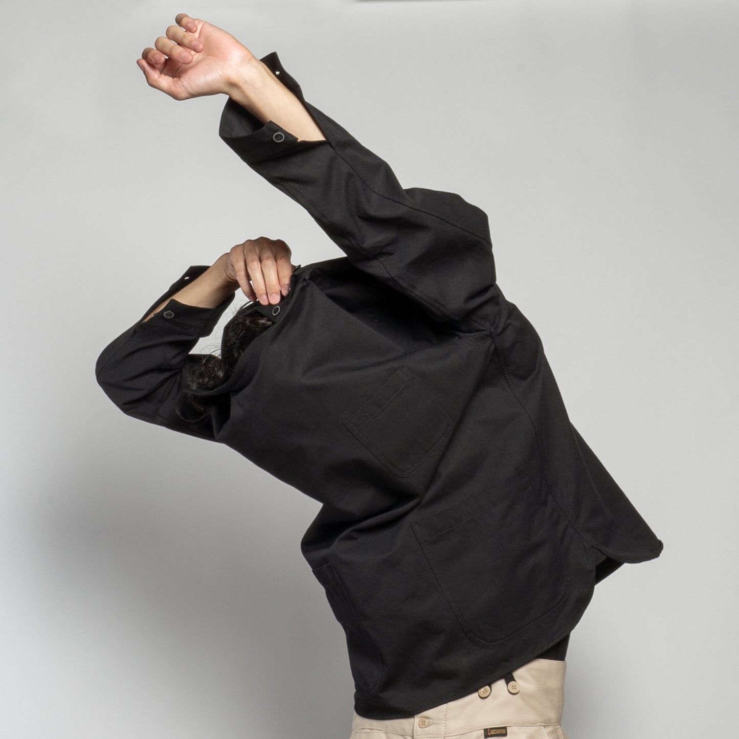 Washed Cotton Drill Gardening Smock in Black