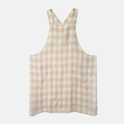 French Linen Apron in Ivory/ Cream Gingham