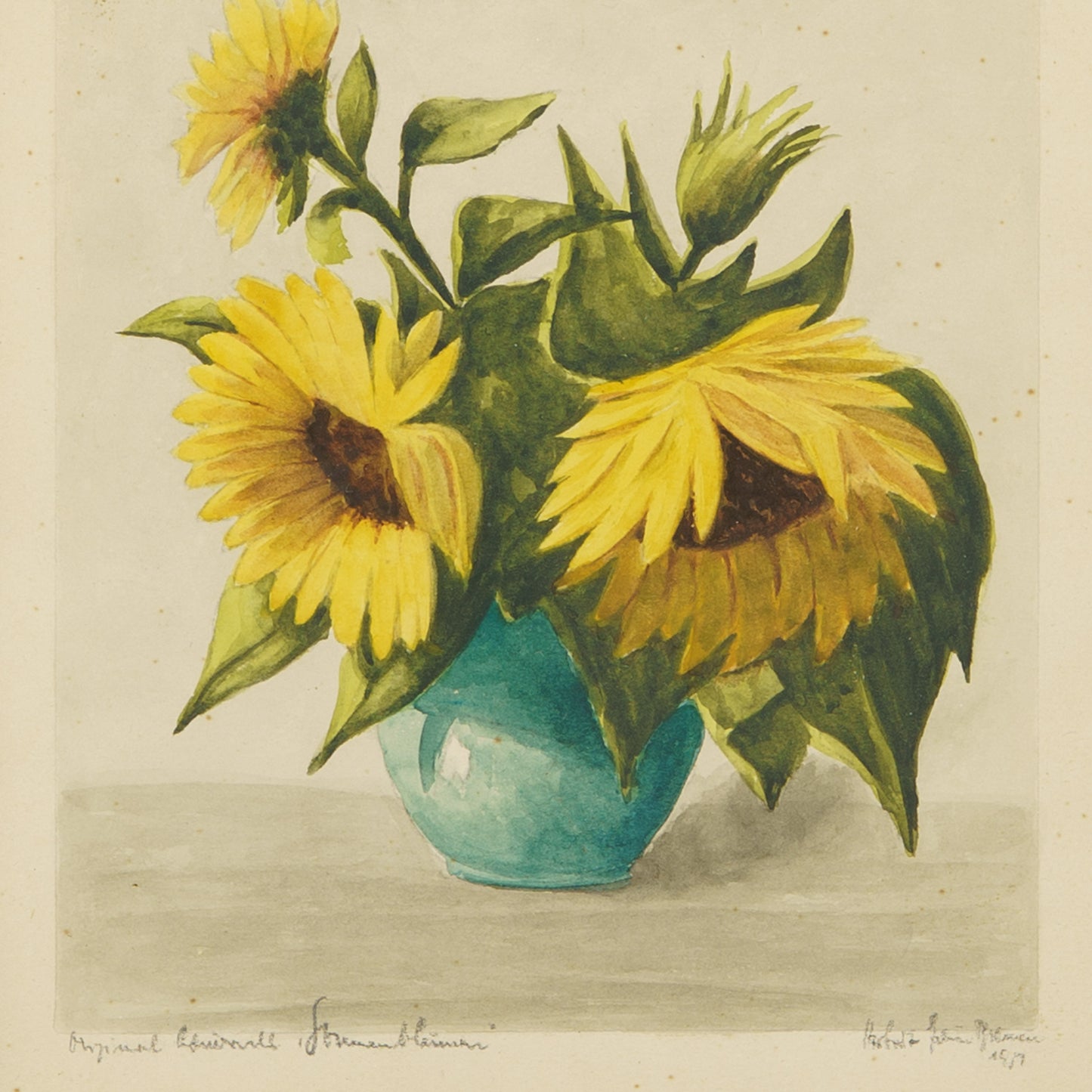 Antique Watercolor of Sunflowers, 1900s