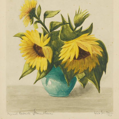 Antique Watercolor of Sunflowers, 1900s