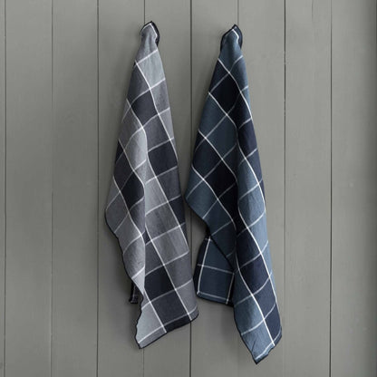 French Linen Kitchen Towel in Windowpane Plaid